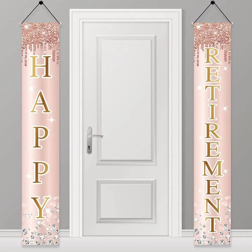 Like New HAPPY RETIREMENT Rose Gold Door Banner Banners Hanging Sign Decoration